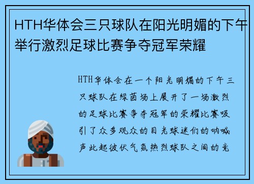 HTH华体会三只球队在阳光明媚的下午举行激烈足球比赛争夺冠军荣耀
